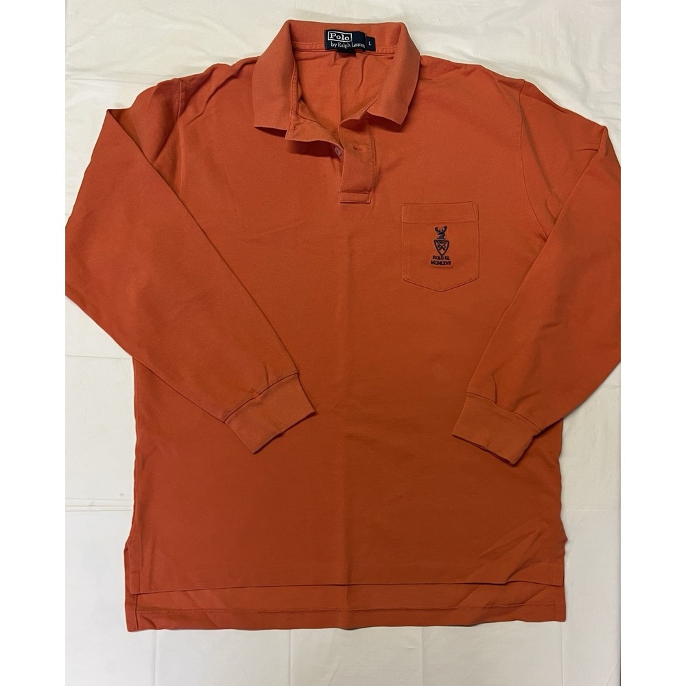 Vintage Ralph Lauren Men's Long Sleeve Polo Shirt Color Orange Size L. (270)
